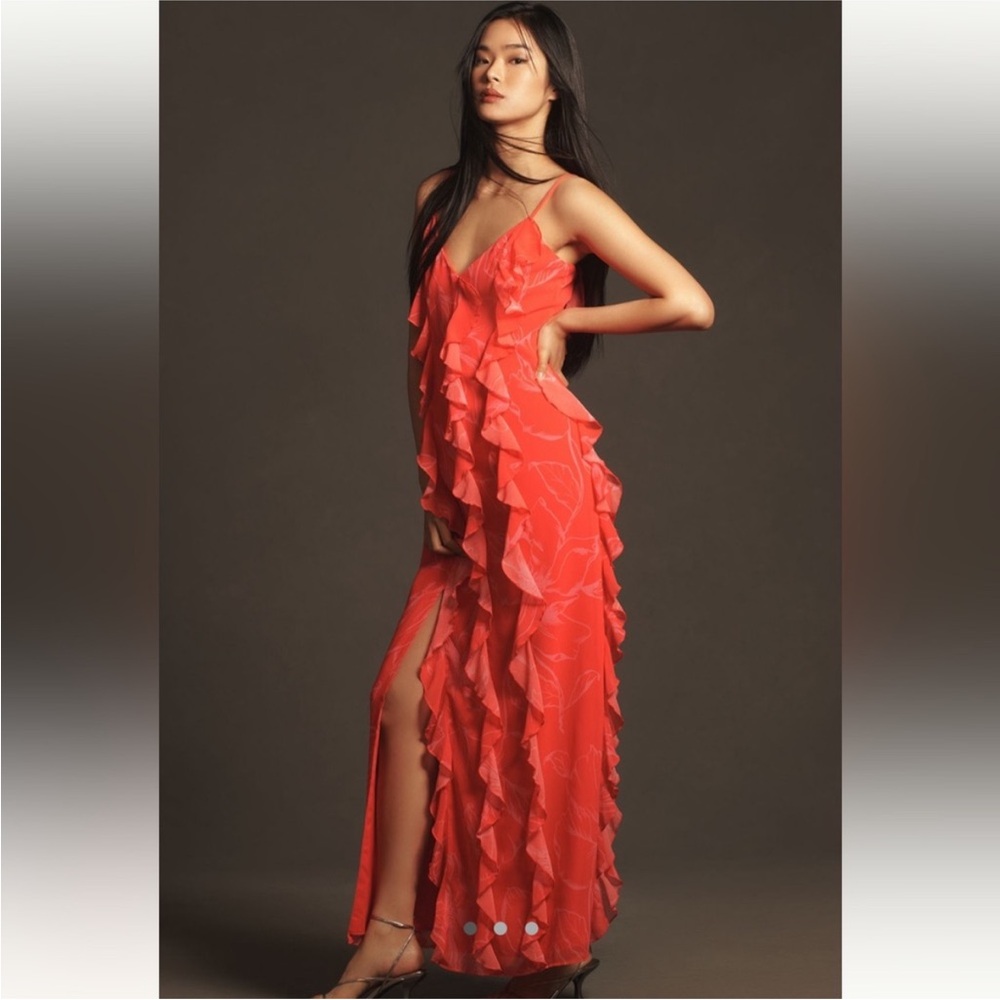 Hutch Coral Ruffled Tiered Maxi Dress